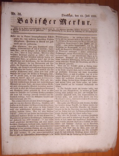 Karlsruhe 1831 zeitung - karlsruhe, 12.7.1831