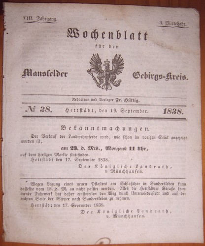 Hettstedt 1838 zeitung - hettstedt, 19.9.1838