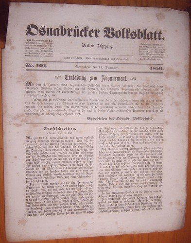 Osnabrück 1850 zeitung - 14.12.1850,