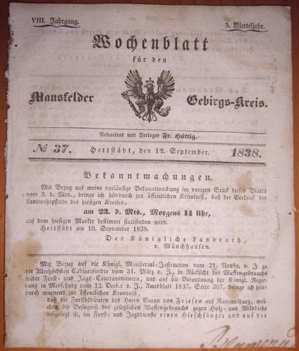 Hettstedt 1838 zeitung - hettstedt,