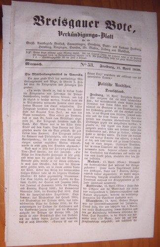 Freiburg 1850 zeitung - 17.4.1850,