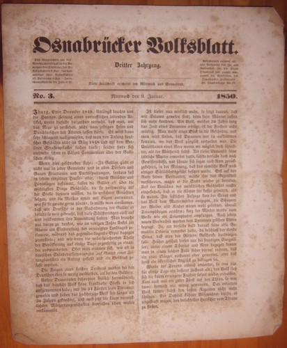 Osnabrück 1850 zeitung - 9.1.1850,