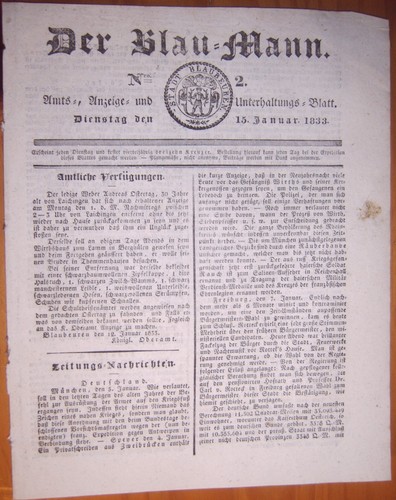 Blaubeuren 1833 zeitung - blaubeuren,