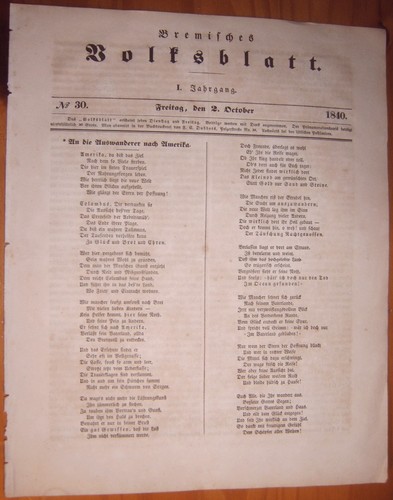 Bremen 1840 zeitung - bremen, 2.10.1840