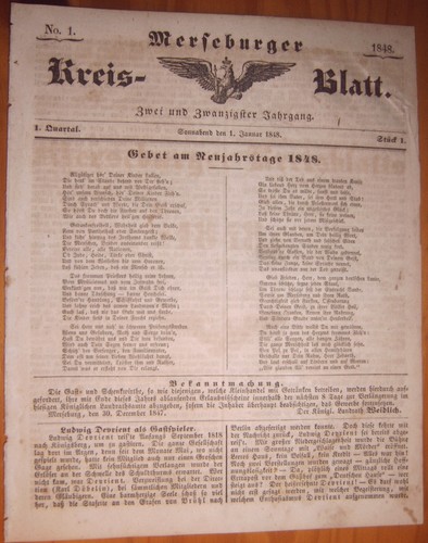 Merseburg 1848 zeitung - 1.1.1848,
