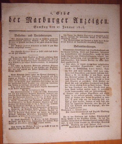 Marburg 1816 zeitung - marburg,