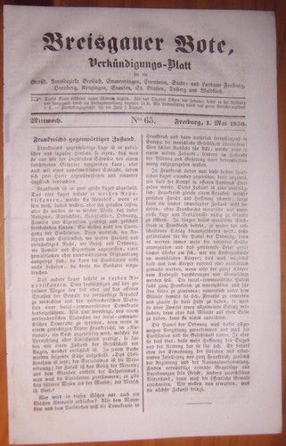 Freiburg 1850 zeitung - , 1.5.1850