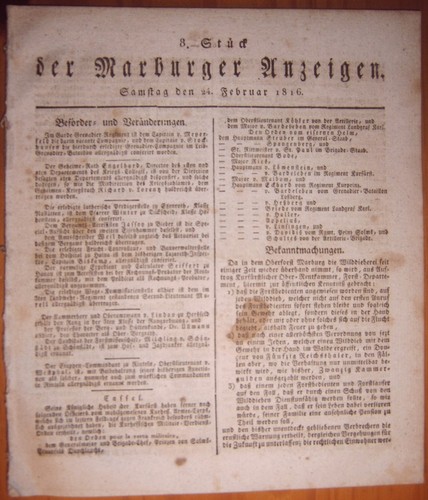 Marburg 1816 zeitung - 24.2.1816,