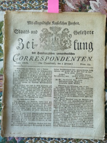 1806 hamburg zeitung - hamburg, 19