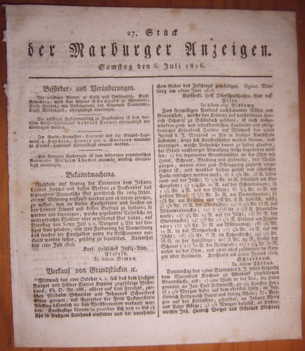 Marburg 1816 zeitung - marburg,