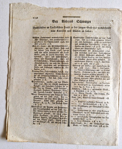 Zeitungsblatt 1796 - , (deutsch)