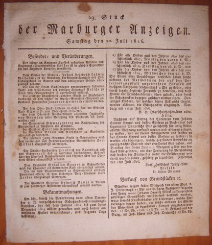 Marburg 1816 zeitung - 20.7.1816,