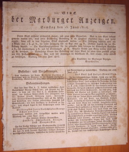 Marburg 1816 zeitung - marburg,
