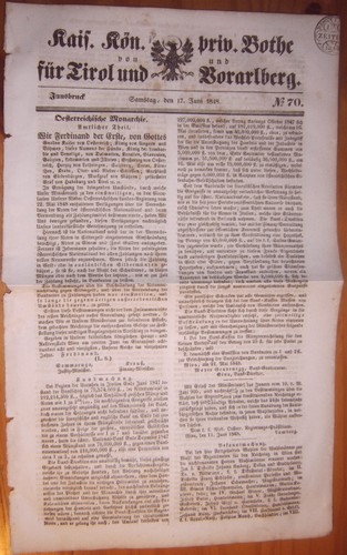 Innsbruck 1848 zeitung - innsbruck, 17.6.1848