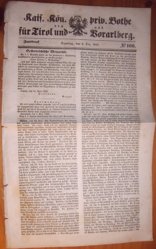 Innsbruck 1848 zeitung - 2.12.1848,