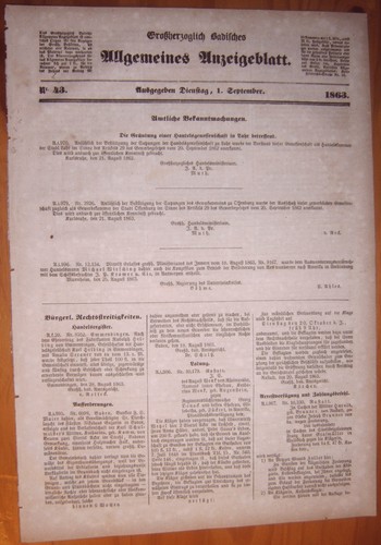 Karlsruhe 1863 zeitung - 1.9.1863,