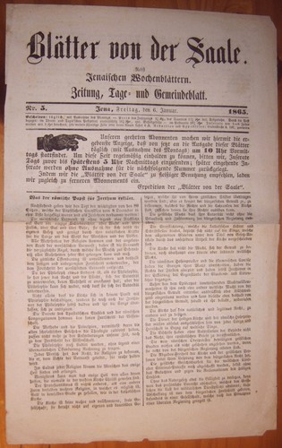 Jena saale 1865 zeitung - jena, 6.1.1865