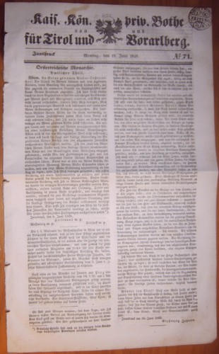 Innsbruck 1848 zeitung - 19.6.1848,