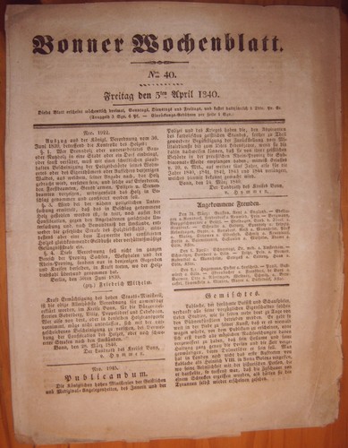 Bonn 1840 zeitung - bonn,