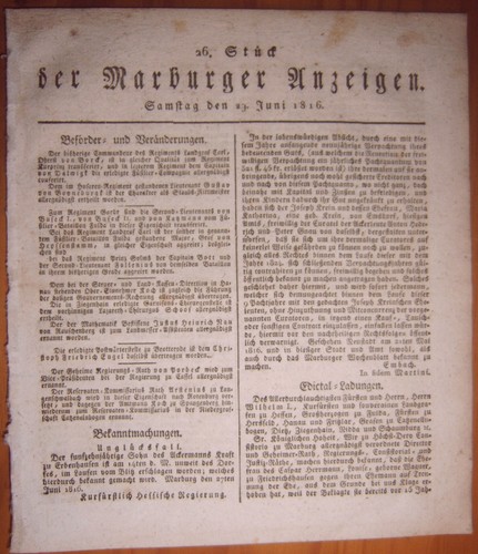 Marburg 1816 zeitung - marburg,